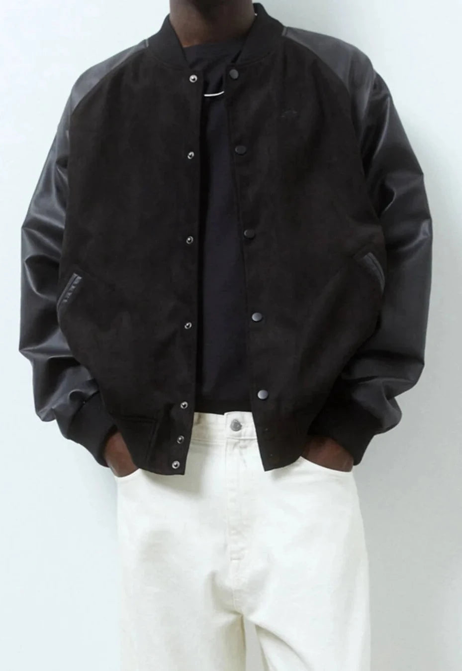 P.U.L.L & B.E.A.R STWD varsity suede bomber in black