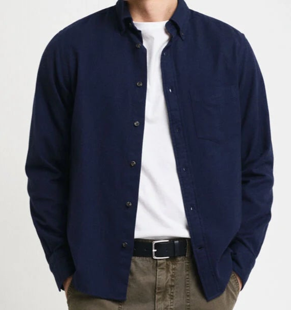 G.a-n.t Reg Herringbone Flannel Shirt blue Marine