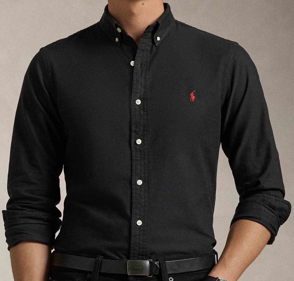 P.o-L.O R.A-L.P.H L.A.U-R.E.N Garment-Dyed Oxford Shirt Custom Fit Black