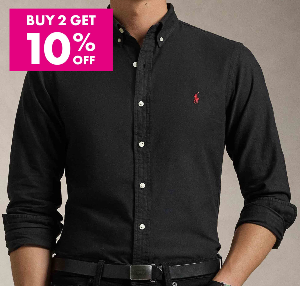 P.o-L.O R.A-L.P.H L.A.U-R.E.N Garment-Dyed Oxford Shirt Custom Fit Black