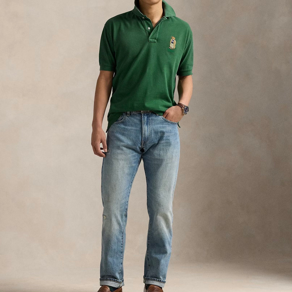 P.o-L.O R.A-L.P.H L.A.U-R.E.N Custom Fit Polo Bear Mesh Polo Shirt Green
