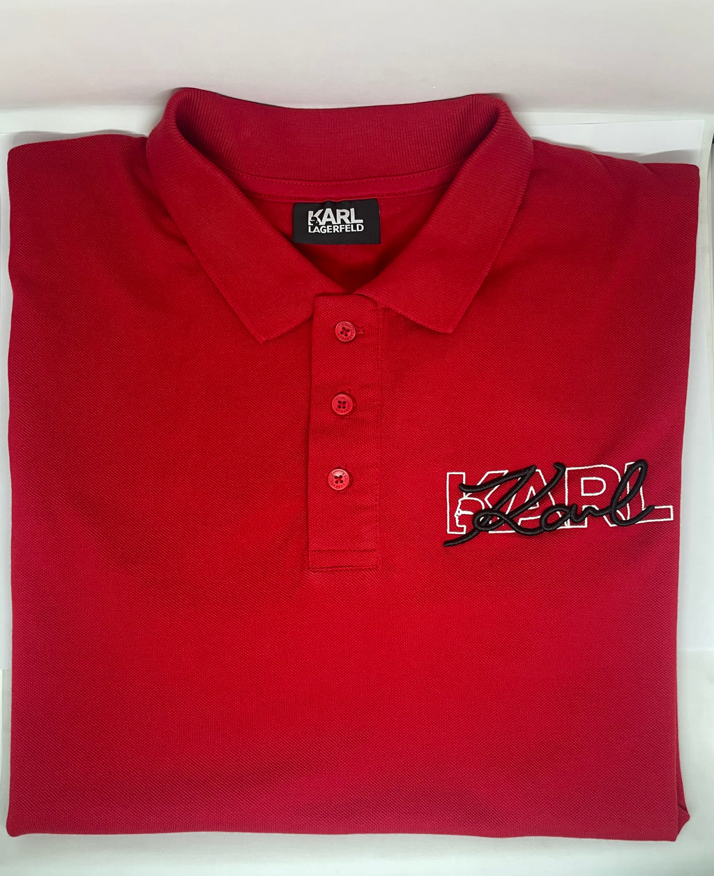 K.a.R.L L.A.G.E.R.F.E.L.D Logo Signature Red Polo Shirt