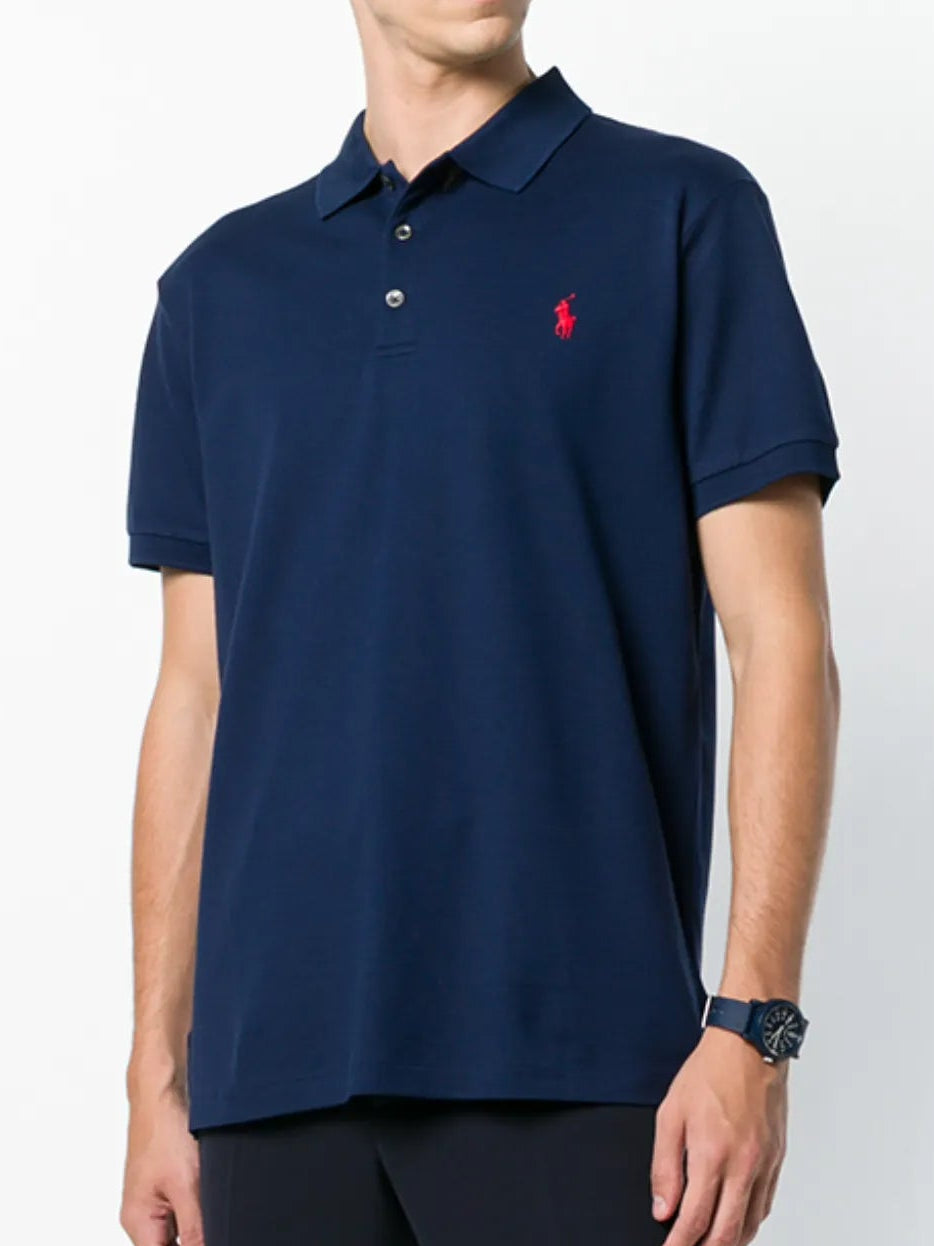 P.o-L.O R.A-L.P.H L.A.U-R.E.N Mesh Polo Shirt Custom Slim Fit  Newport Navy/Red