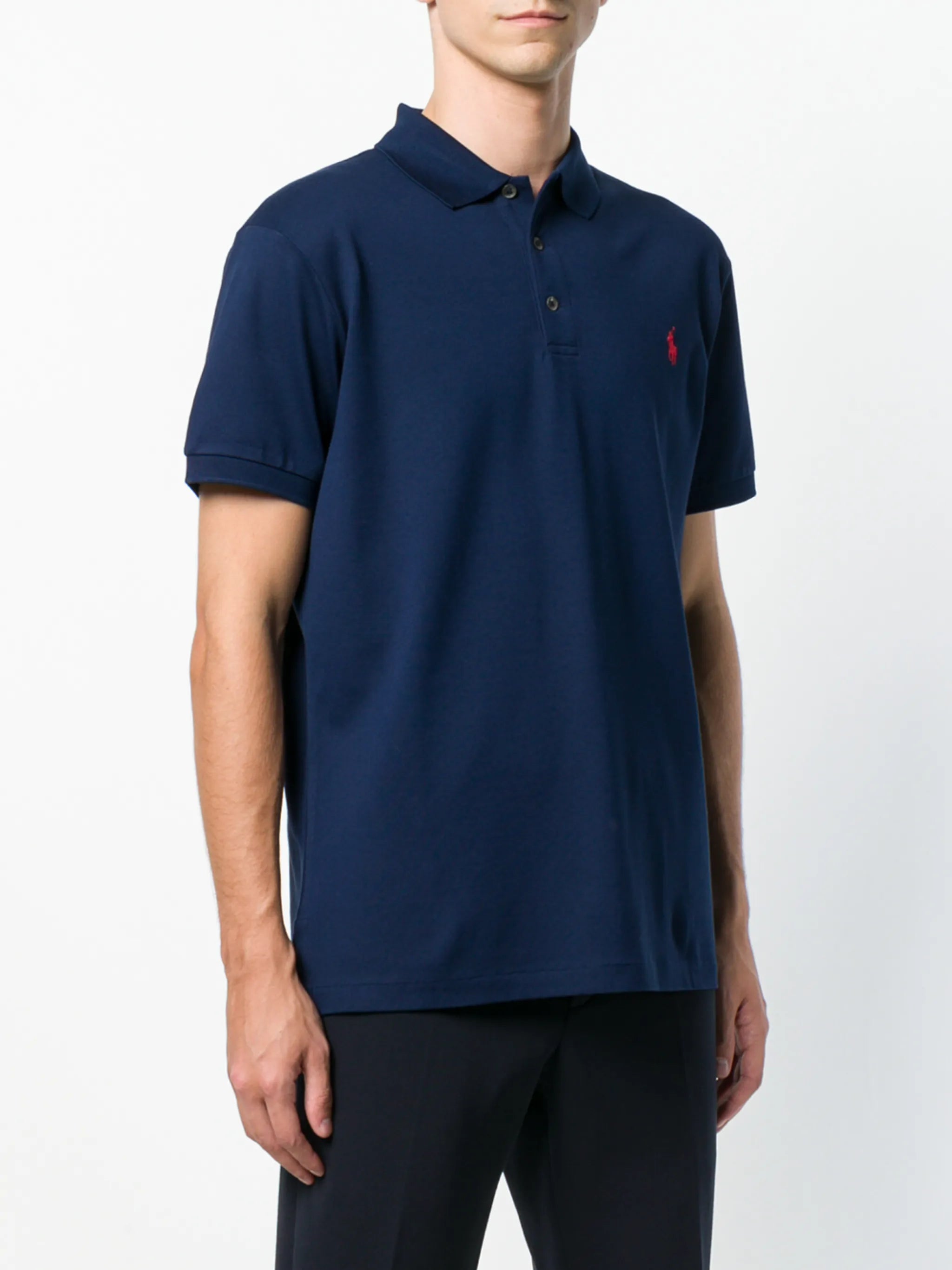 P.o-L.O R.A-L.P.H L.A.U-R.E.N Mesh Polo Shirt Custom Slim Fit  Newport Navy/Red