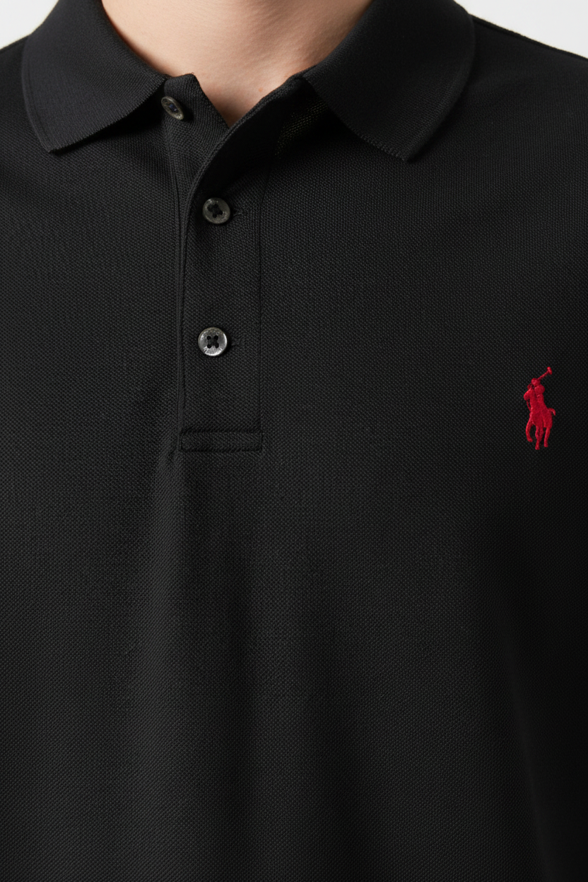 P.o-L.O R.A-L.P.H L.A.U-R.E.N Mesh Polo Shirt Custom Slim Fit  Newport Black/Red