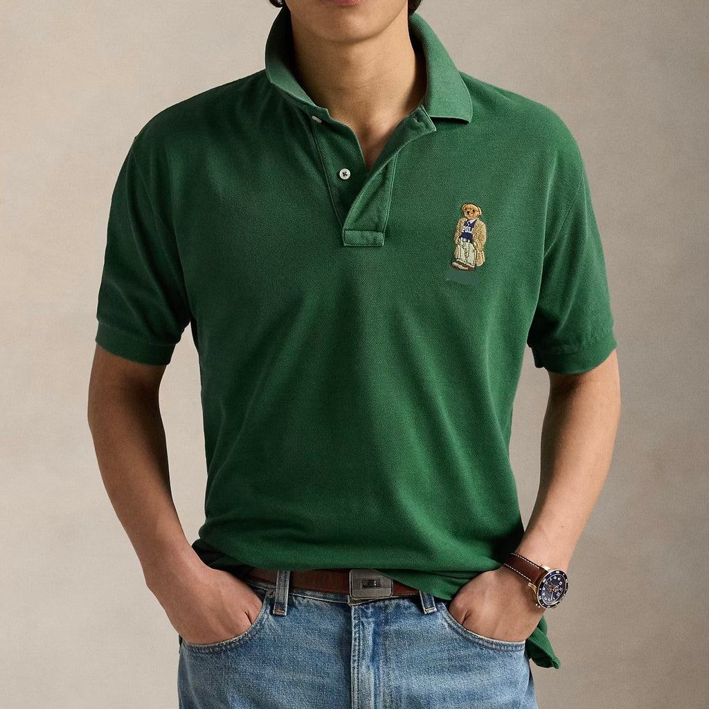 P.o-L.O R.A-L.P.H L.A.U-R.E.N Custom Fit Polo Bear Mesh Polo Shirt Green