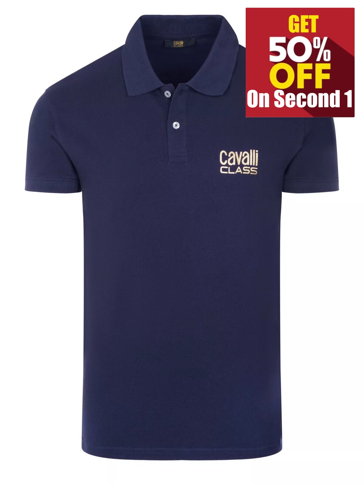 C.a.V-A.L.L.I C.L.A.S.S Dark Blue short sleeve polo shirt with lettering "C.a.v.a.l.l.i C.l.a.s.s"