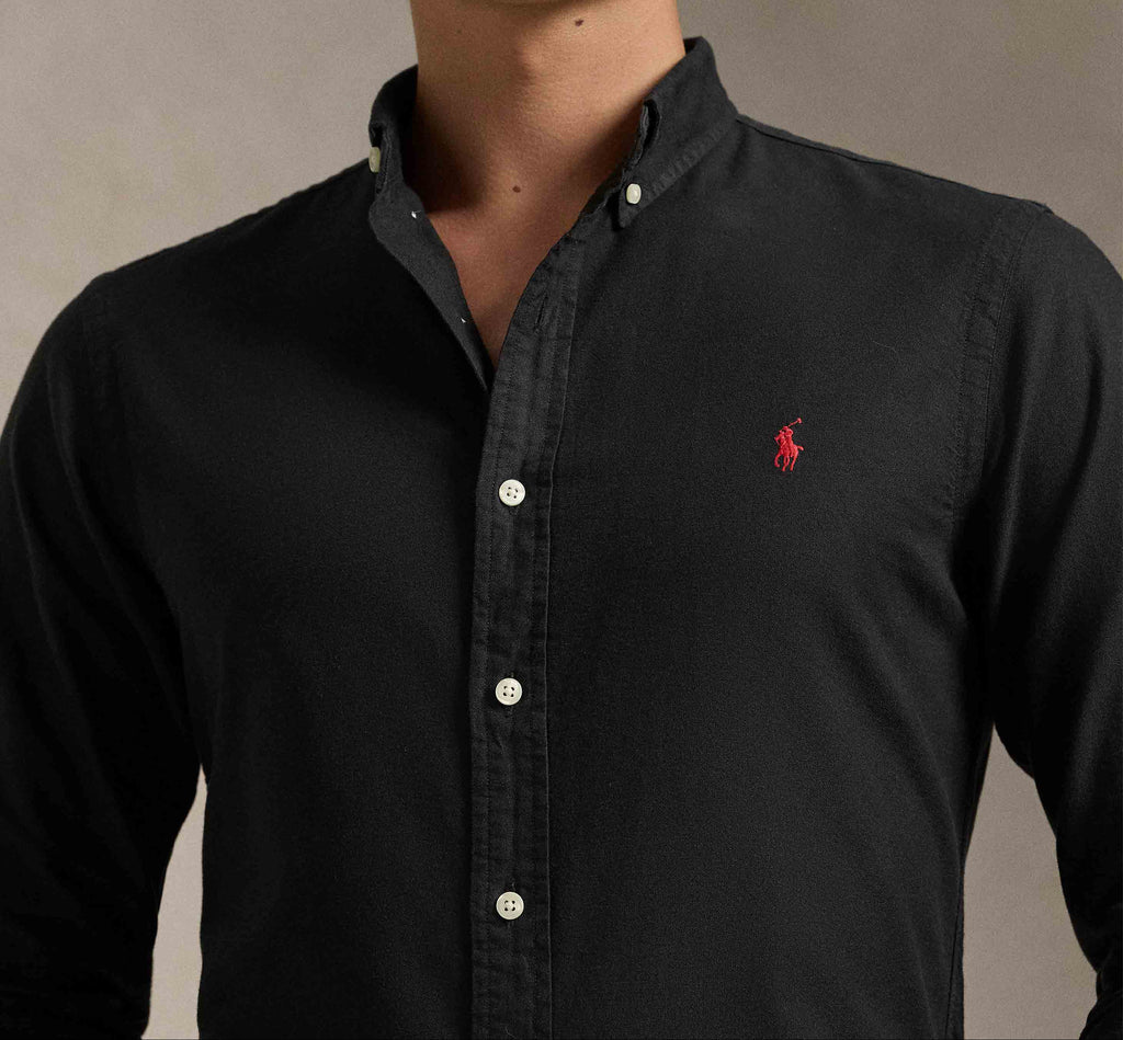 P.o-L.O R.A-L.P.H L.A.U-R.E.N Garment-Dyed Oxford Shirt Custom Fit Black