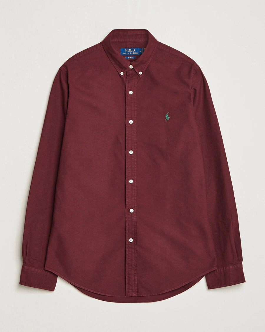 P.o-L.O R.A-L.P.H L.A.U-R.E.N Garment-Dyed Oxford Shirt Custom Fit Burgundy