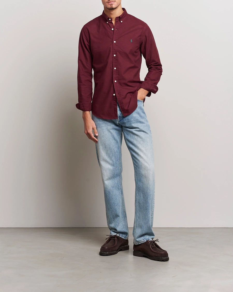 P.o-L.O R.A-L.P.H L.A.U-R.E.N Garment-Dyed Oxford Shirt Custom Fit Burgundy