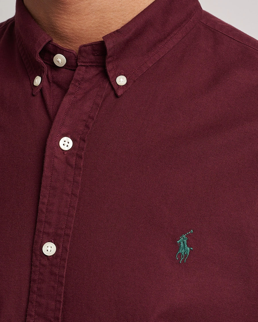 P.o-L.O R.A-L.P.H L.A.U-R.E.N Garment-Dyed Oxford Shirt Custom Fit Burgundy