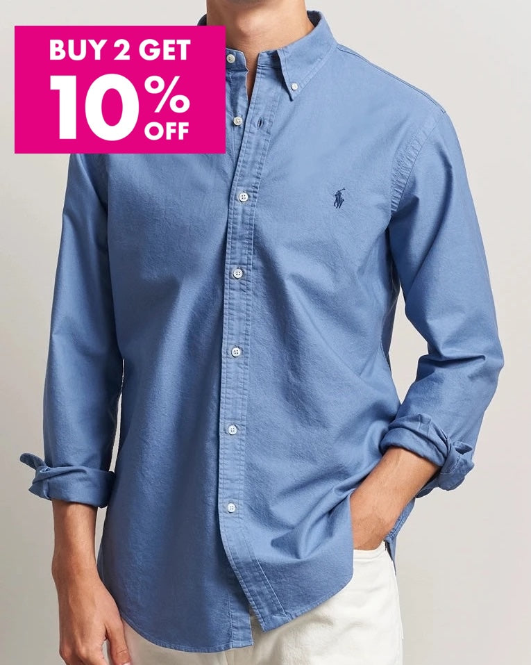 P.o-L.O R.A-L.P.H L.A.U-R.E.N Garment-Dyed Oxford Shirt Custom Fit Bastille Blue