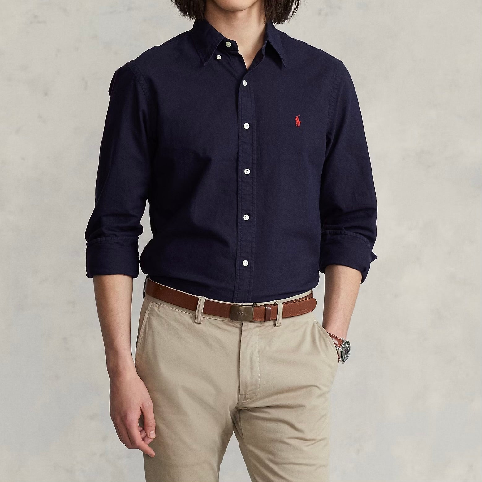 P.O.L.O R.A.L.P.H L.A.U.R.E.N Garment-Dyed Oxford Shirt Custom Fit RL Navy