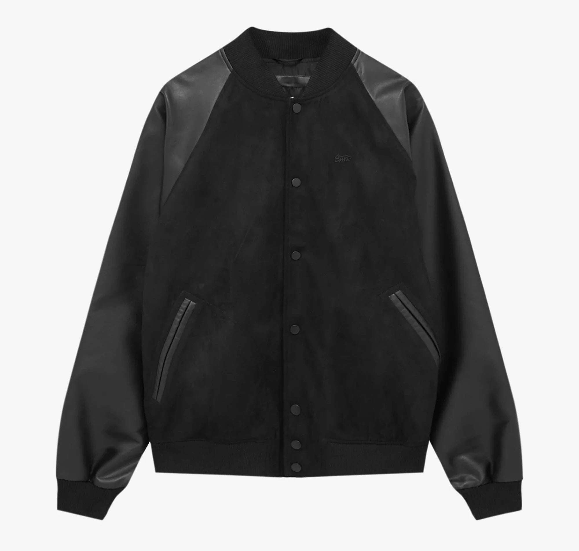 P.U.L.L & B.E.A.R STWD varsity suede bomber in black