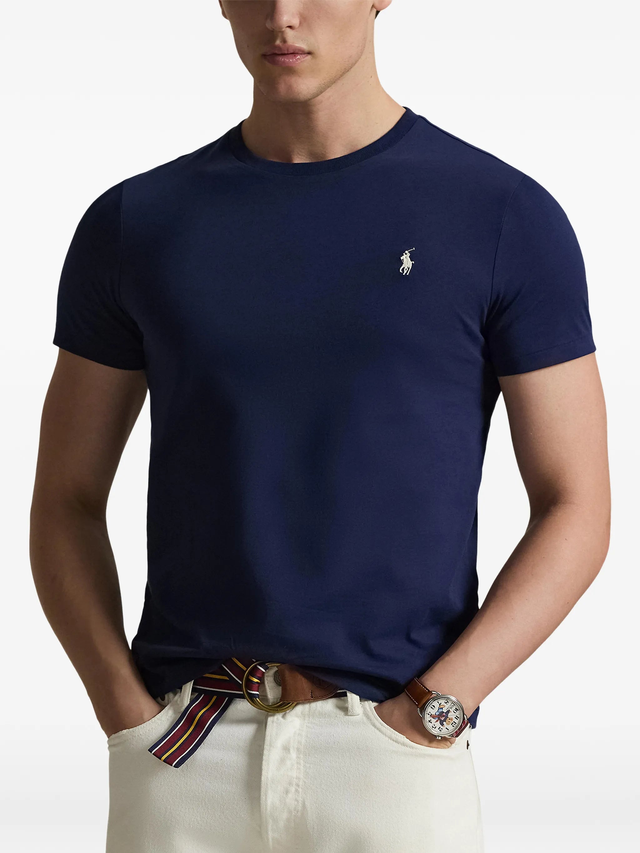 P.o-L.O R.A-L.P.H L.A.U-R.E.N Jersey Crewneck Custom Slim Fit T-Shirt Navy