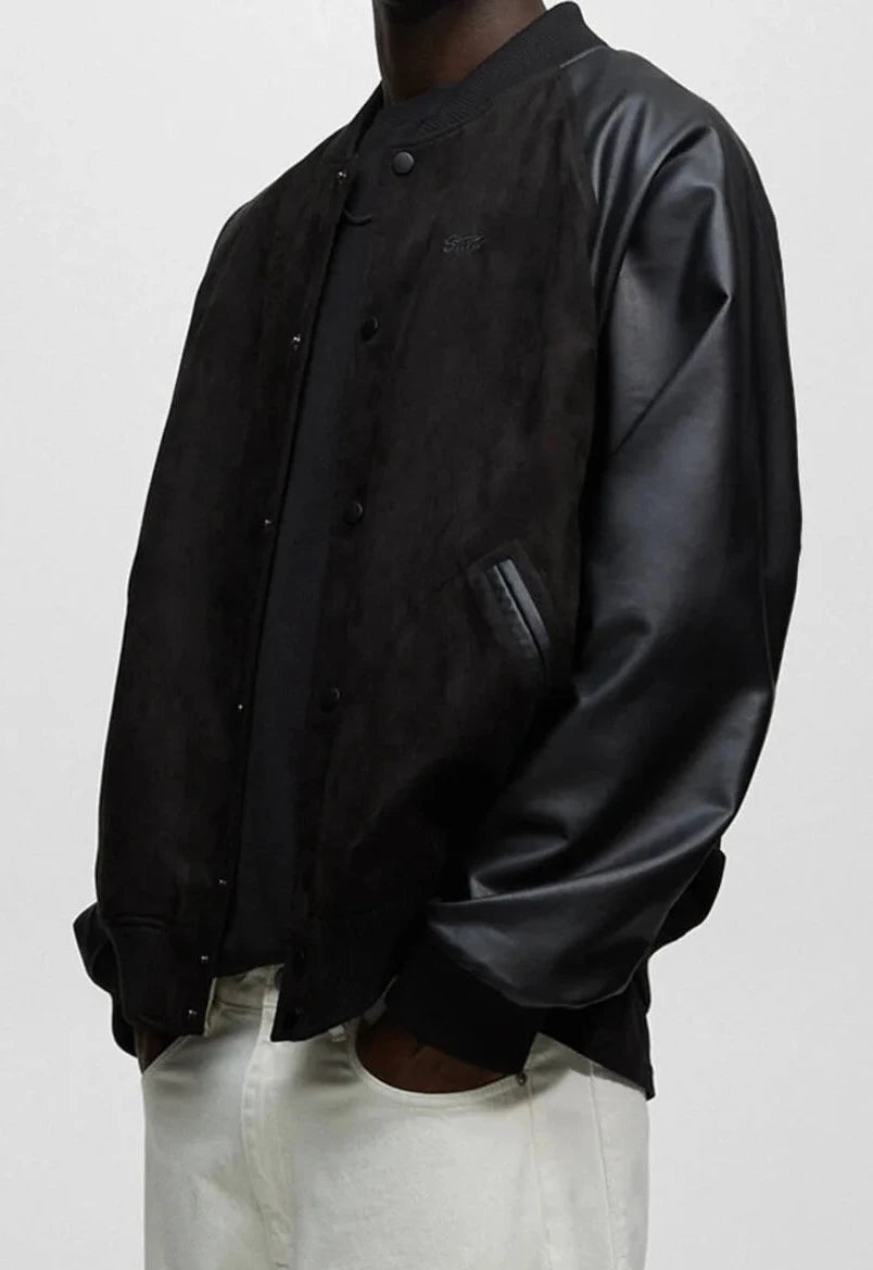 P.U.L.L & B.E.A.R STWD varsity suede bomber in black
