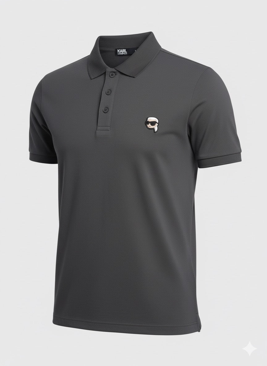 K.a.R.L L.A.G.E.R.F.E.L.D Logo Gray Polo Shirt