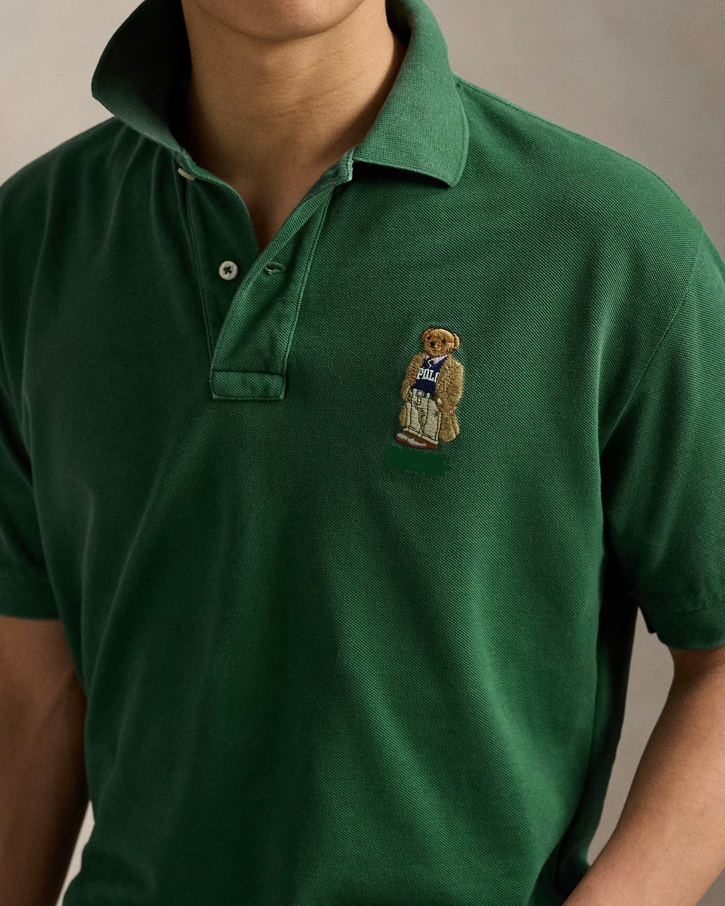 P.o-L.O R.A-L.P.H L.A.U-R.E.N Custom Fit Polo Bear Mesh Polo Shirt Green