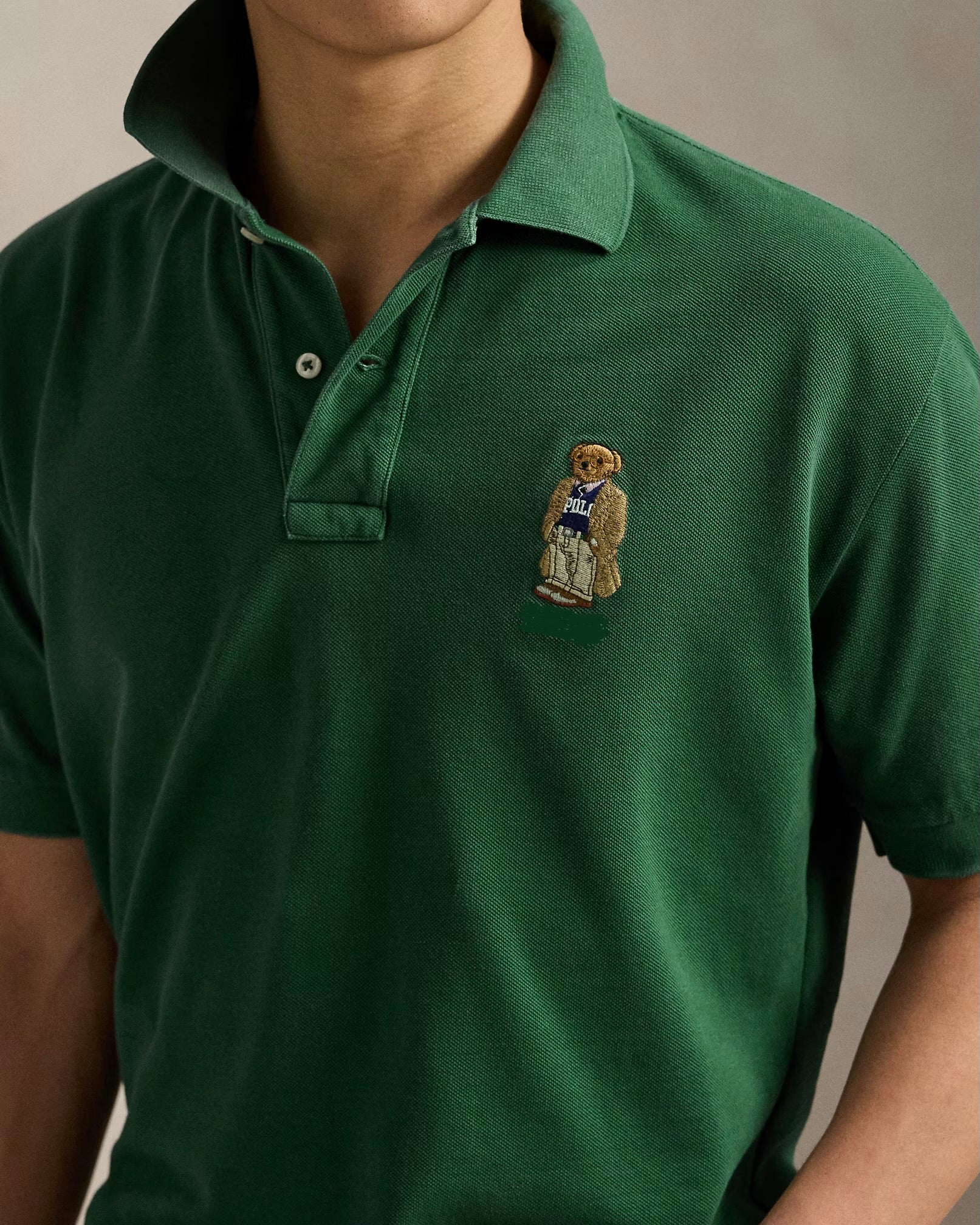 P.o-L.O R.A-L.P.H L.A.U-R.E.N Custom Fit Polo Bear Mesh Polo Shirt Green