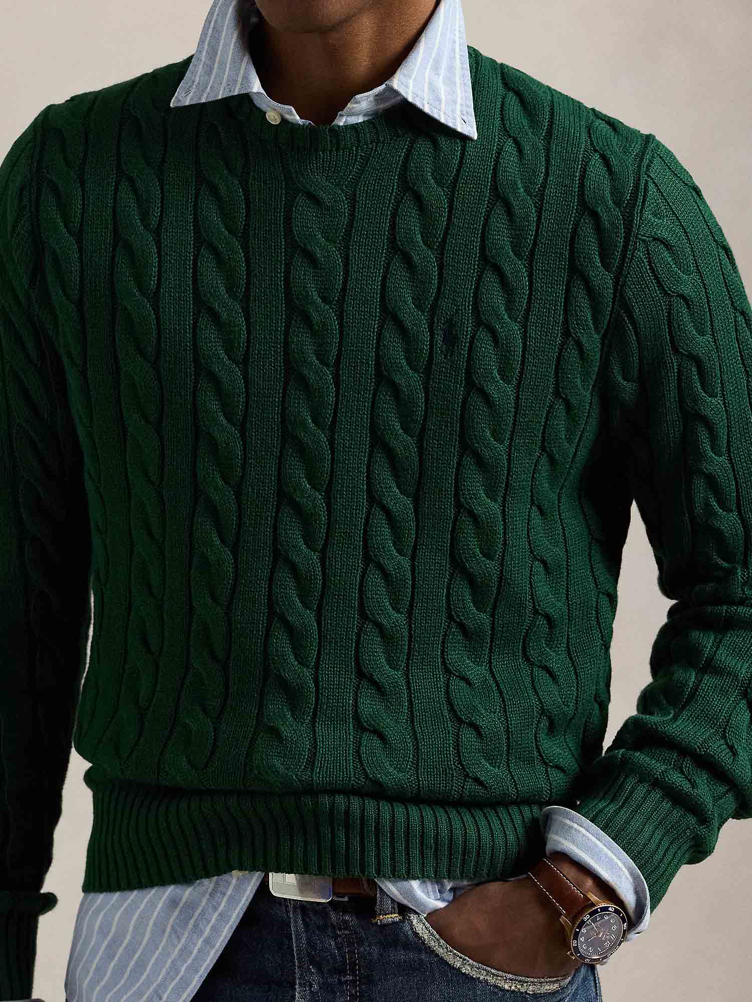 P.o-L.O R.A-L.P.H L.A.U-R.E.N Cable-Knit Cotton Jumper Dark Green Custom Slim Fit