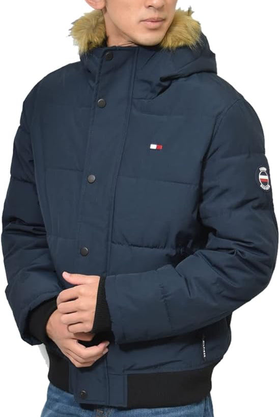 T.o.m.m.y H.i.l.f.i.g.e.r Navy Puffer Jacket with Fur Hood (removable Fur)