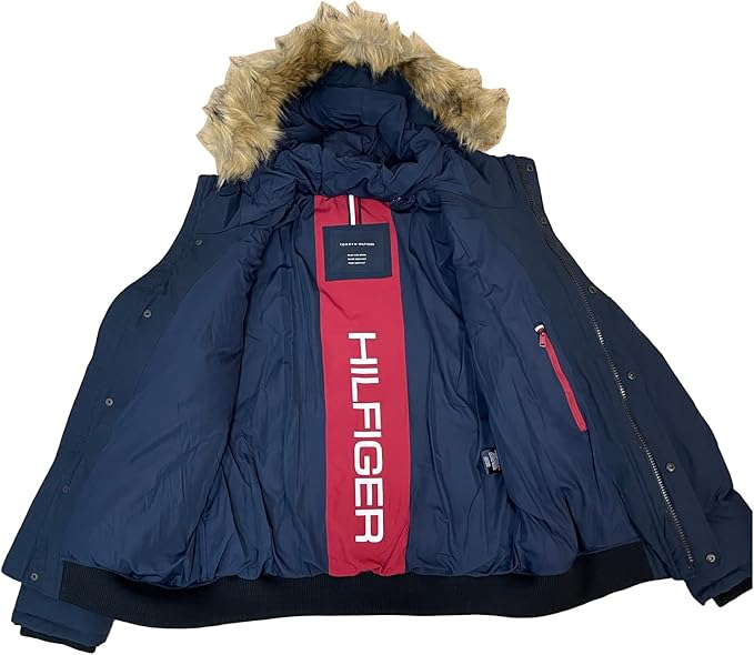 T.o.m.m.y H.i.l.f.i.g.e.r Navy Puffer Jacket with Fur Hood (removable Fur)