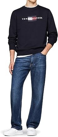 T.O.M.M.Y H.I.L.F.I.G.E.R mens Medium Weight Crewneck Sweatshirt With Embroidered Flag Logo