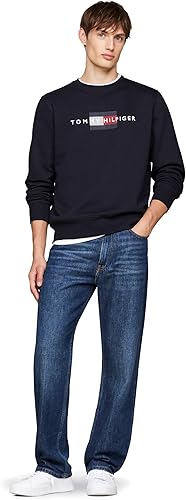 T.O.M.M.Y H.I.L.F.I.G.E.R mens Medium Weight Crewneck Sweatshirt With Embroidered Flag Logo