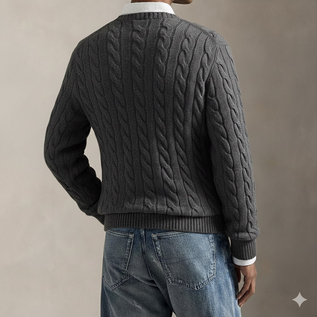 P.o-L.O R.A-L.P.H L.A.U-R.E.N Cable-Knit Cotton Jumper Gray Heather Custom Slim Fit