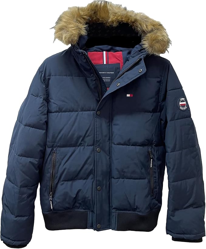 T.o.m.m.y H.i.l.f.i.g.e.r Navy Puffer Jacket with Fur Hood (removable Fur)