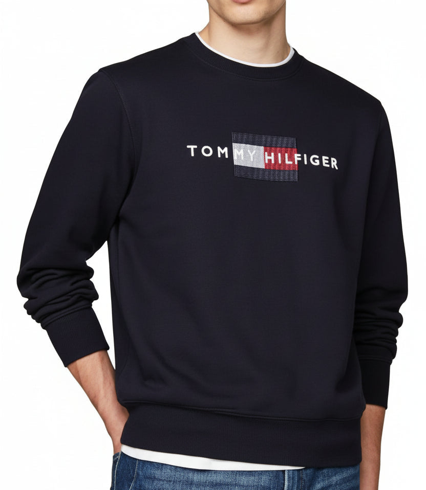 T.O.M.M.Y H.I.L.F.I.G.E.R mens Medium Weight Crewneck Sweatshirt With Embroidered Flag Logo