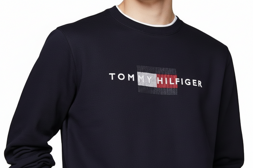 T.O.M.M.Y H.I.L.F.I.G.E.R mens Medium Weight Crewneck Sweatshirt With Embroidered Flag Logo