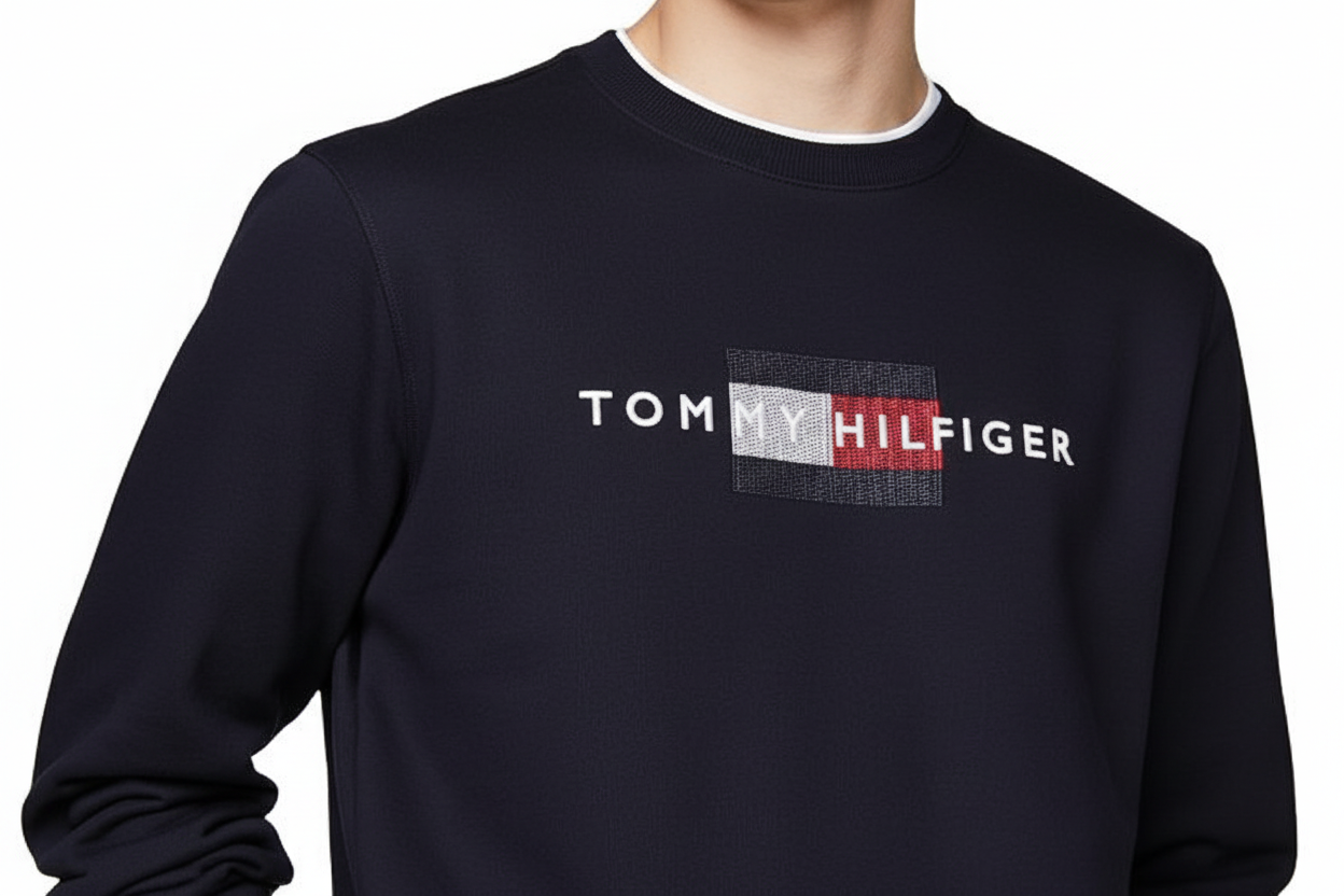T.O.M.M.Y H.I.L.F.I.G.E.R mens Medium Weight Crewneck Sweatshirt With Embroidered Flag Logo