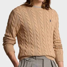P.o-L.O R.A-L.P.H L.A.U-R.E.N Cable-Knit Cotton Jumper Camel Brown Custom Slim Fit