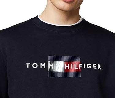 T.O.M.M.Y H.I.L.F.I.G.E.R mens Medium Weight Crewneck Sweatshirt With Embroidered Flag Logo