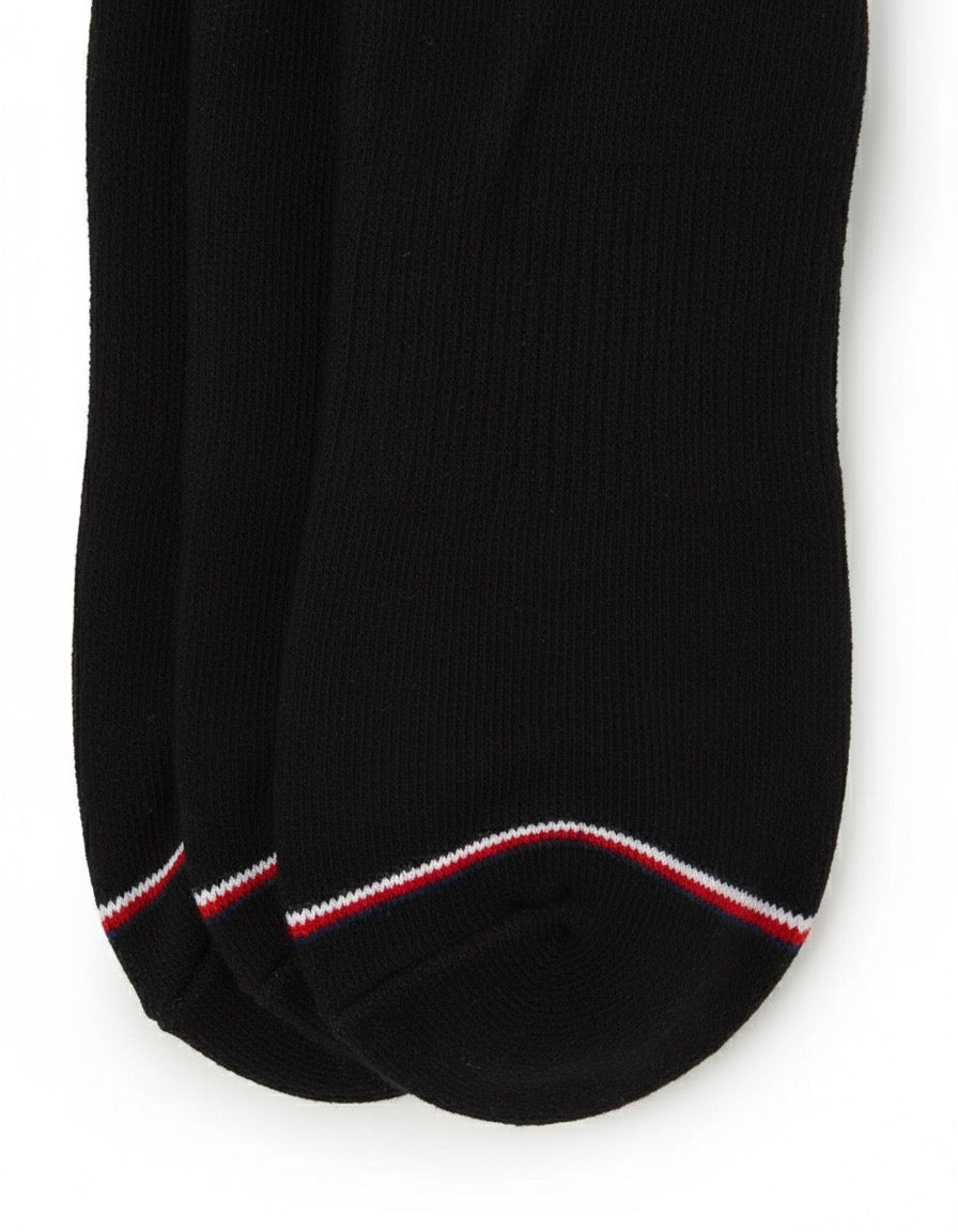 T.o.m.m.y H.i.l.f.i.g.e.r Cotton Cushion Quarter Cut Socks Pack of 3 Black WithT.o.m.m.y H.i.l.f.i.g.e.r lettering