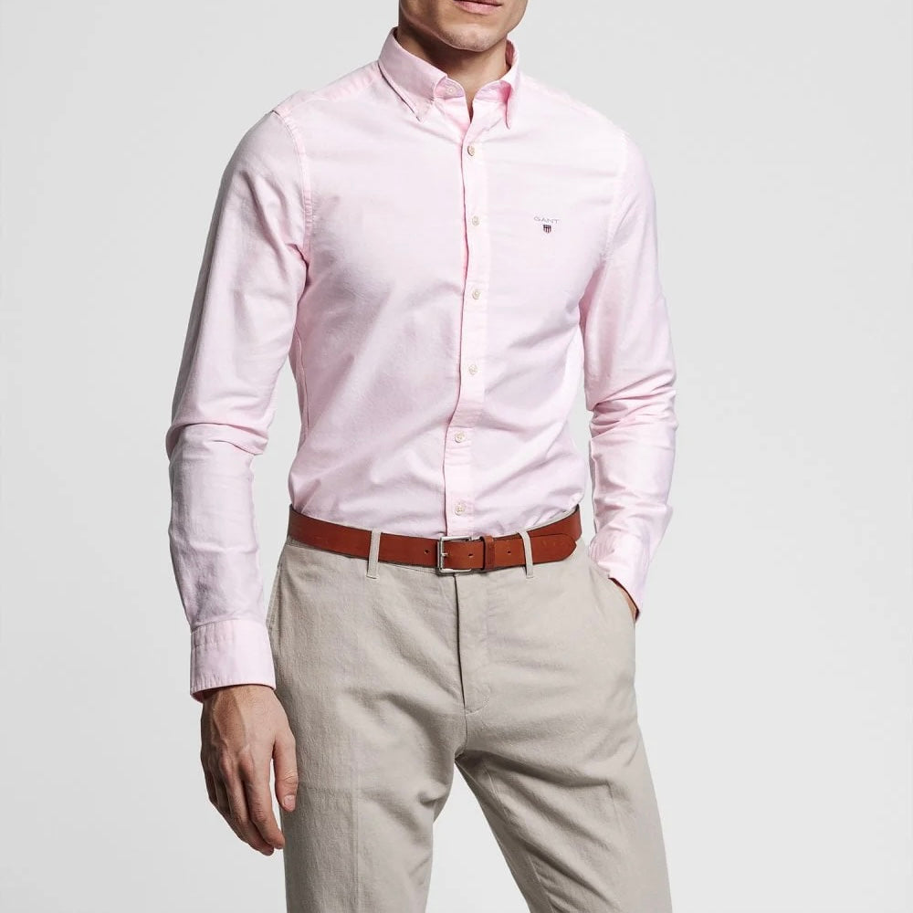 G.a.N-T. Regular Fit Shirt Long Sleeves Light Pink - logo on chest