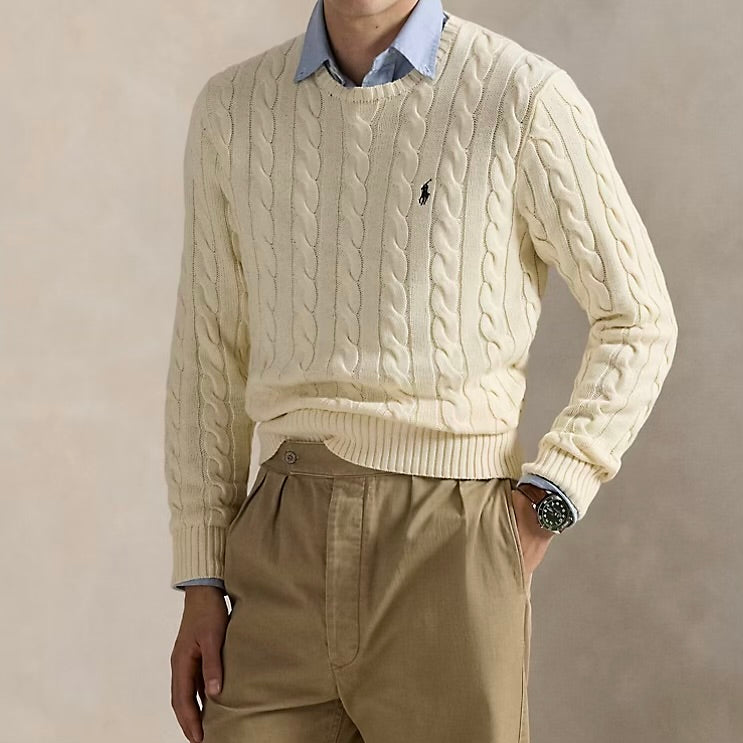 P.o-L.O R.A-L.P.H L.A.U-R.E.N Cable-Knit Cotton Jumper Andover Cream Custom Slim Fit