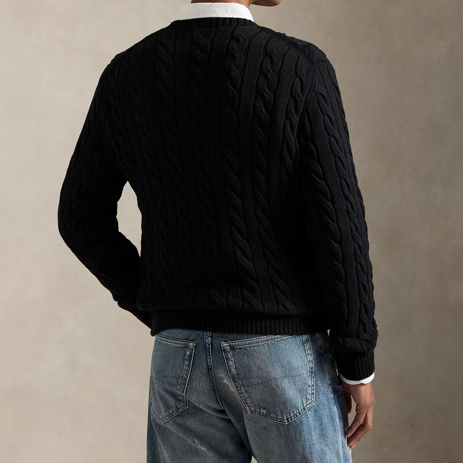 P.o-L.O R.A-L.P.H L.A.U-R.E.N Cable-Knit Cotton Jumper Black Custom Slim Fit