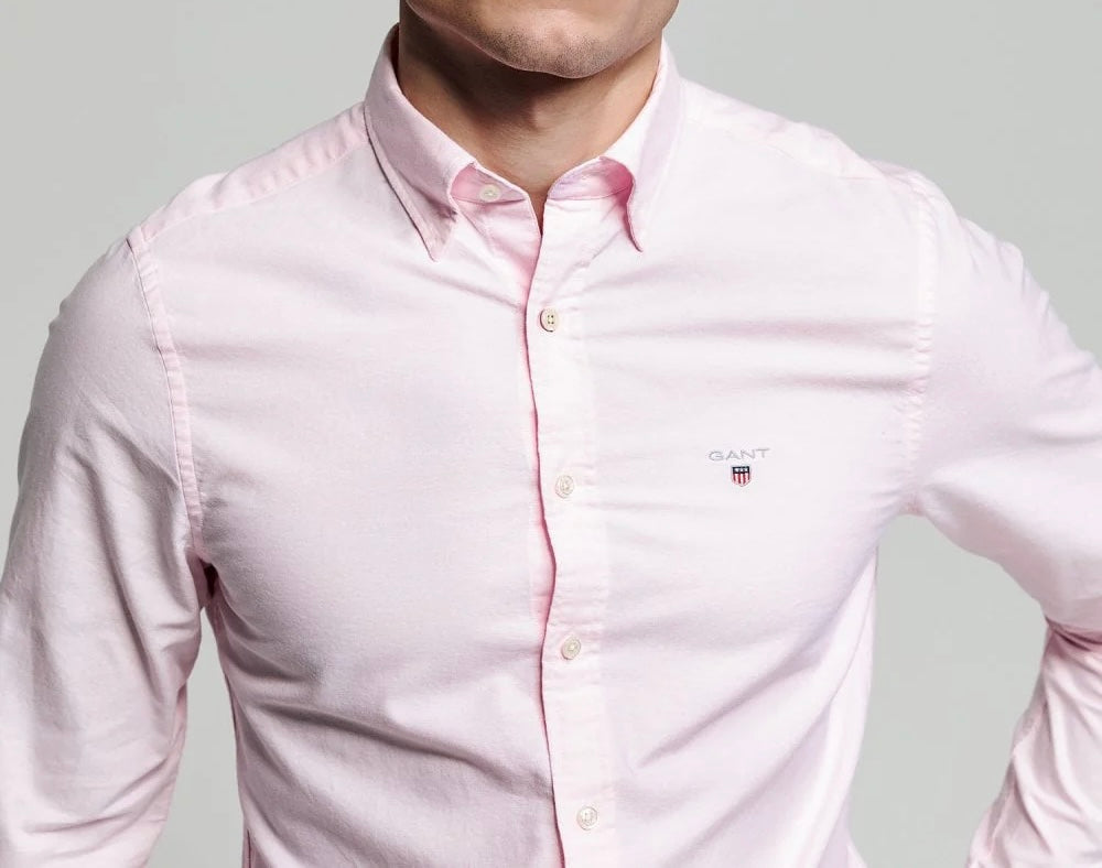 G.a.N-T. Regular Fit Shirt Long Sleeves Light Pink - logo on chest