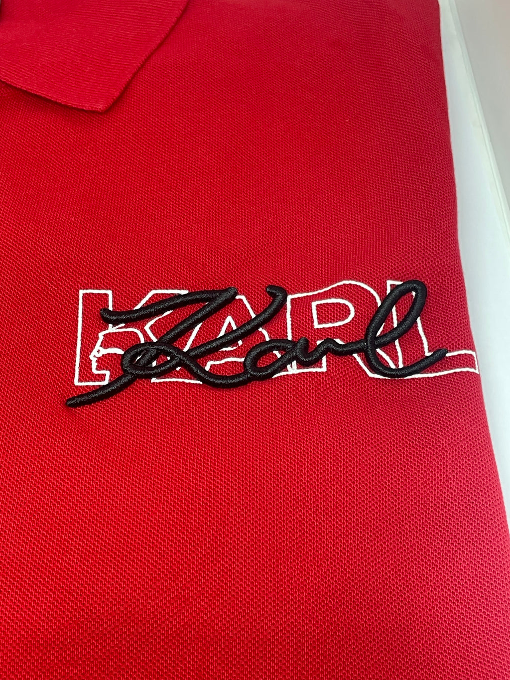 K.a.R.L L.A.G.E.R.F.E.L.D Logo Signature Red Polo Shirt