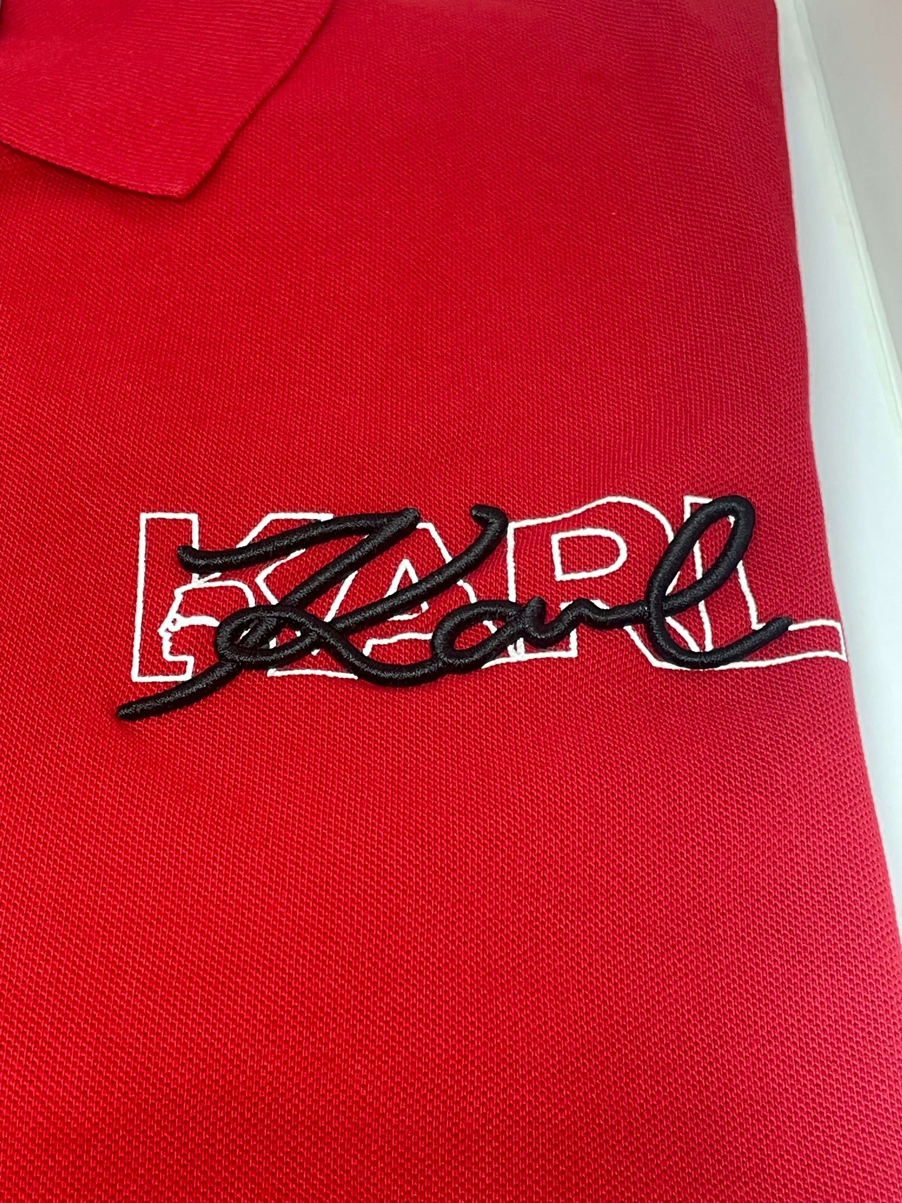 K.a.R.L L.A.G.E.R.F.E.L.D Logo Signature Red Polo Shirt