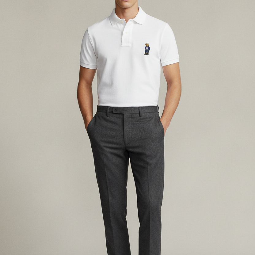 P.O.L.O R.A.L.P.H L.A.U.R.E.N Custom Fit Polo Bear Mesh Polo Shirt White