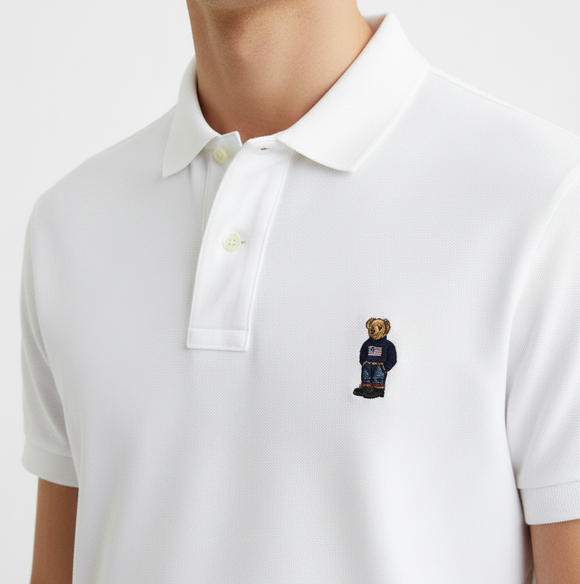 P.O.L.O R.A.L.P.H L.A.U.R.E.N Custom Fit Polo Bear Mesh Polo Shirt White