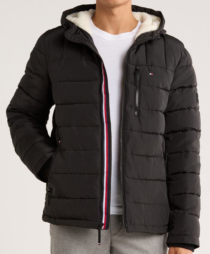 T.o.m.m.y H.i.l.f.i.g.e.r Men's Lined Hooded Water Resistant Puffer Jacket Coat