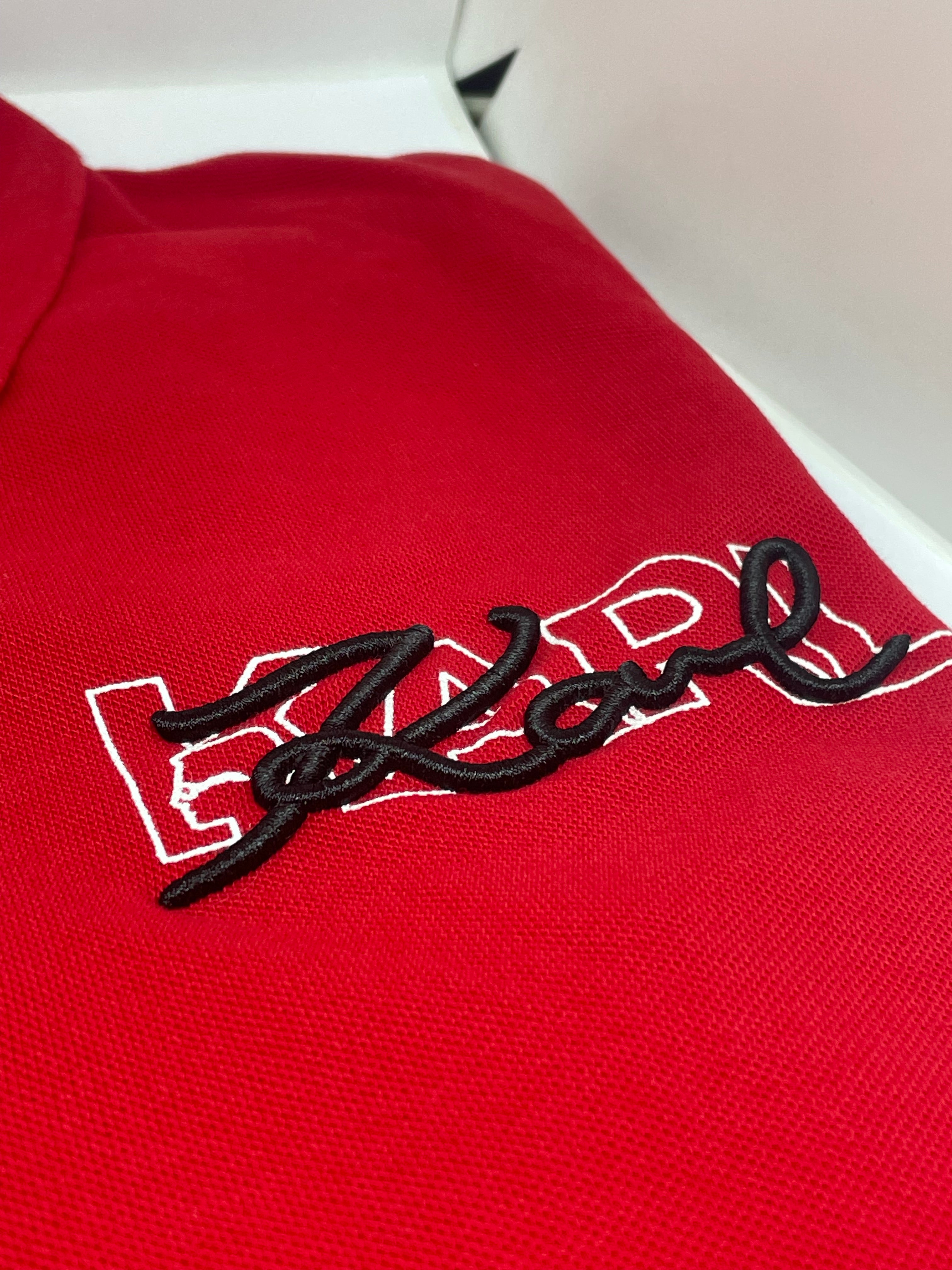K.a.R.L L.A.G.E.R.F.E.L.D Logo Signature Red Polo Shirt