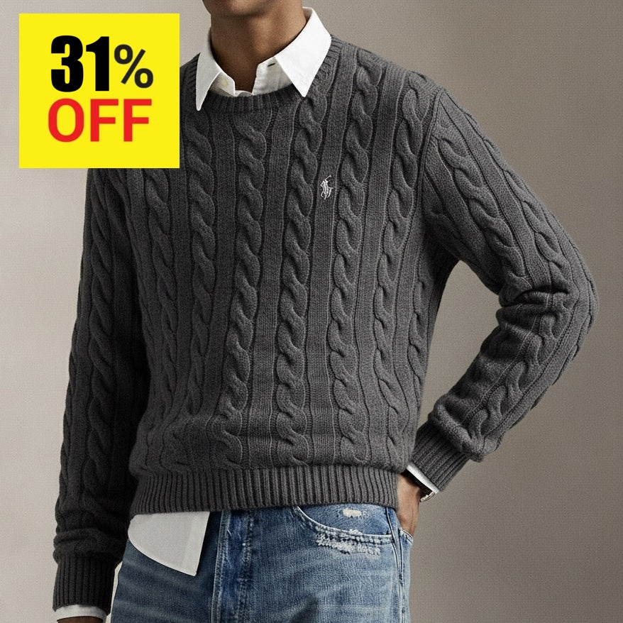 P.o-L.O R.A-L.P.H L.A.U-R.E.N Cable-Knit Cotton Jumper Gray Heather Custom Slim Fit