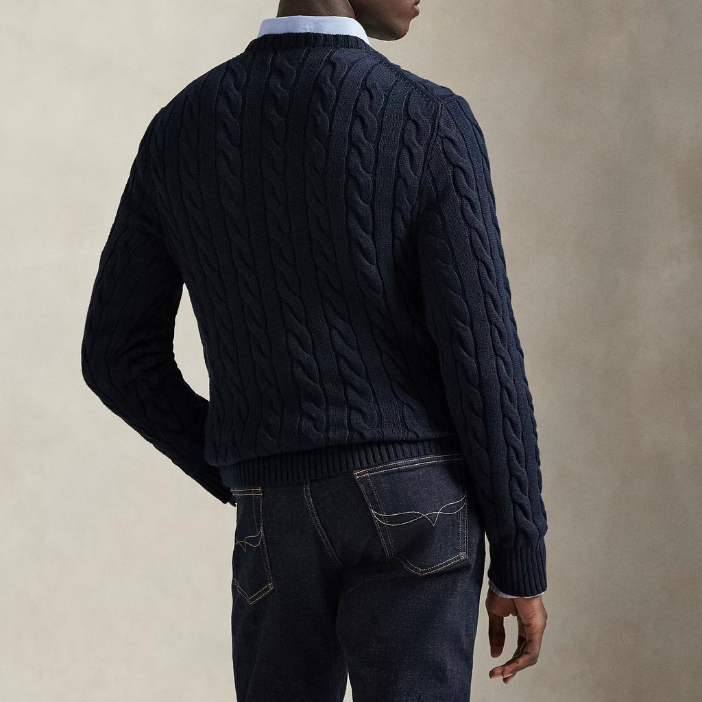 P.o-L.O R.A-L.P.H L.A.U-R.E.N Cable-Knit Cotton Jumper Hunter Navy Custom Slim Fit