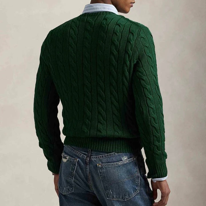 P.o-L.O R.A-L.P.H L.A.U-R.E.N Cable-Knit Cotton Jumper Dark Green Custom Slim Fit