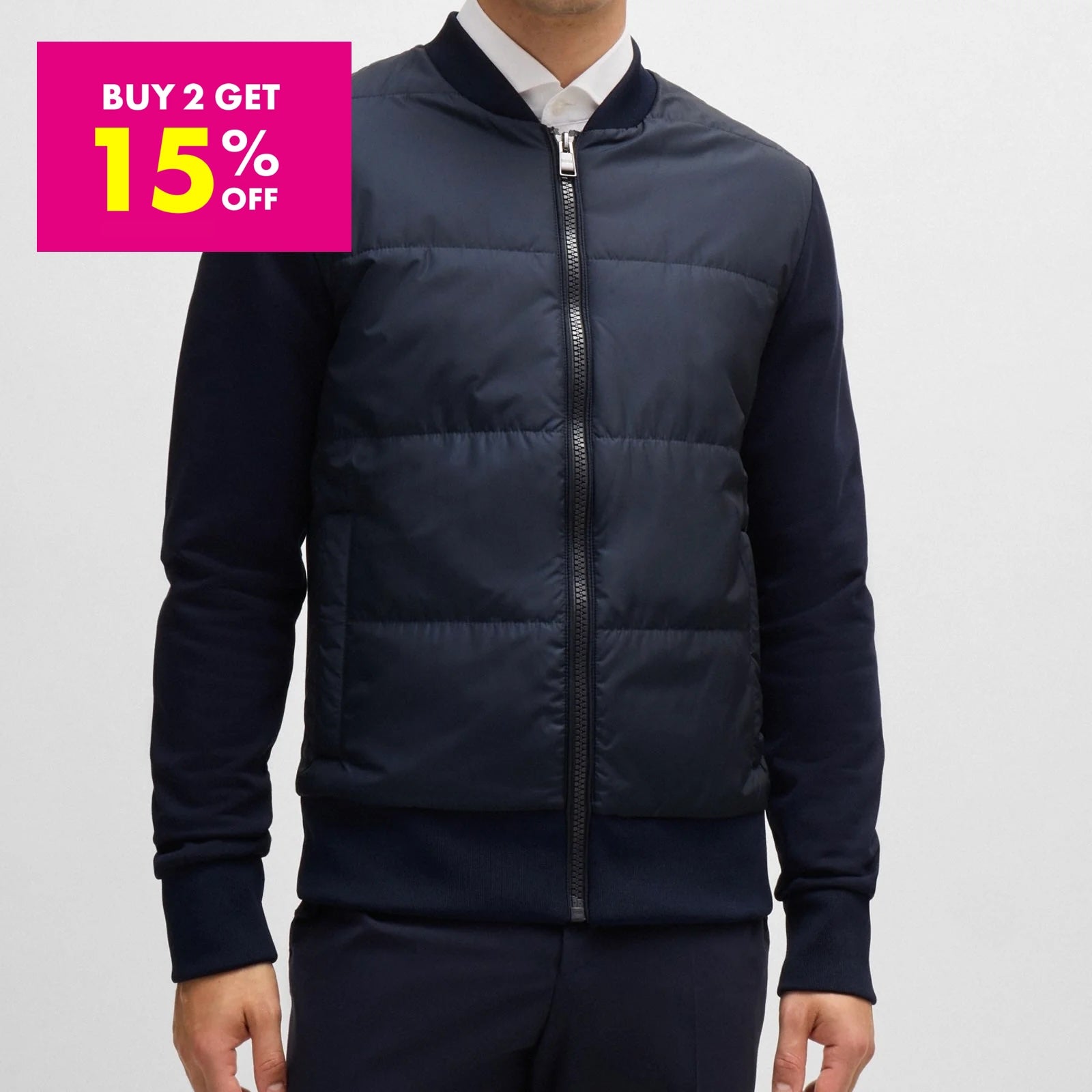 B.O.S.S ZIP-UP SWEATSHIRT IN AND TECHNICAL FABRIC Dark Blue